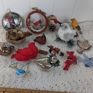 Mixed Lot of 16 Bird Themed Tree Ornaments - Various Styles, Colors, Birds